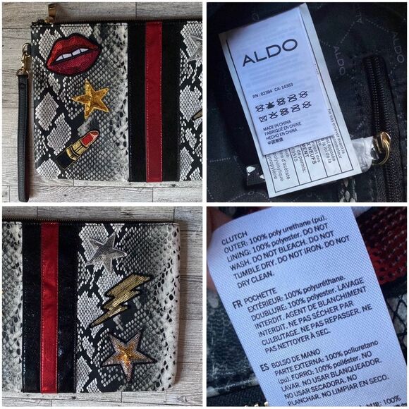 ALDO, Faux Snake Skin, Sequin Embellished, Oversized Clutch Purse - Picture 11 of 15